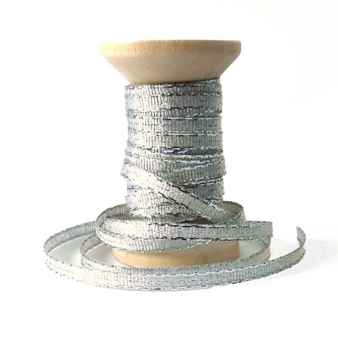 3mm Silver Metallic Craft Ribbon on Wooden Bobbin - 5 Metres