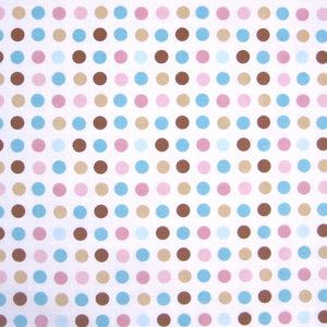 Spotty by Clarke formerly Globaltex , Sky Blue. Chocolate and Pink Polka Dot Cotton Furnishing Fabric