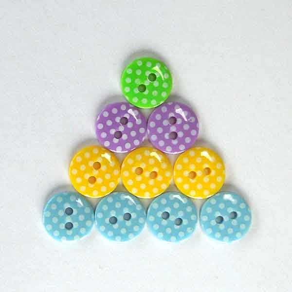 12 mm Purple Polka Dot 2 Hole Buttons, Pack of 10