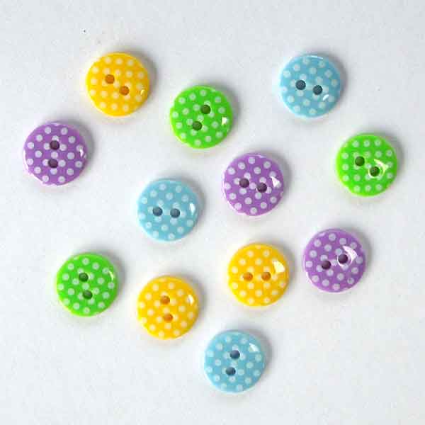 12 mm Bright Green Polka Dot 2 Hole Buttons, Pack of 10