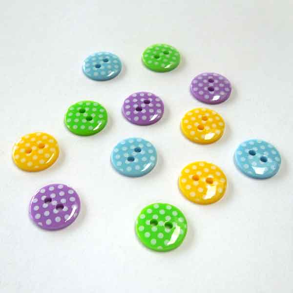 12 mm Purple Polka Dot 2 Hole Buttons, Pack of 10