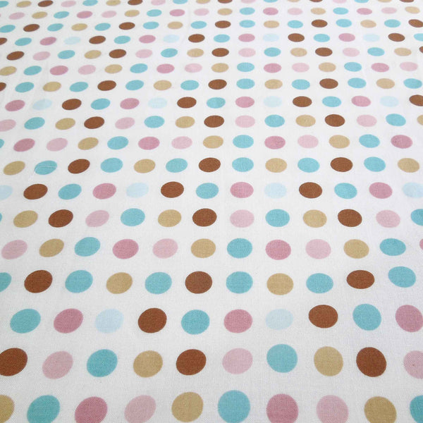 Spotty by Clarke formerly Globaltex , Sky Blue. Chocolate and Pink Polka Dot Cotton Furnishing Fabric