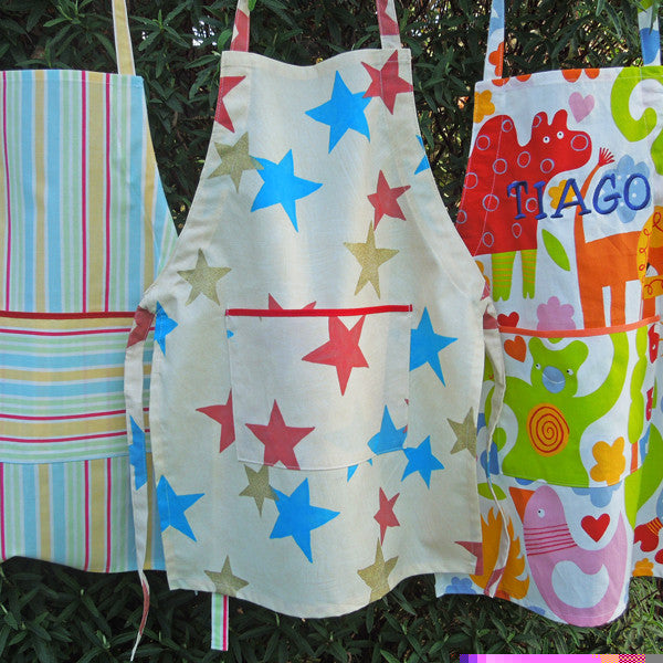 Young Child's Retro Apron with Pocket, Children's Personalised Cotton Star Apron, Ages 2 - 6 yrs