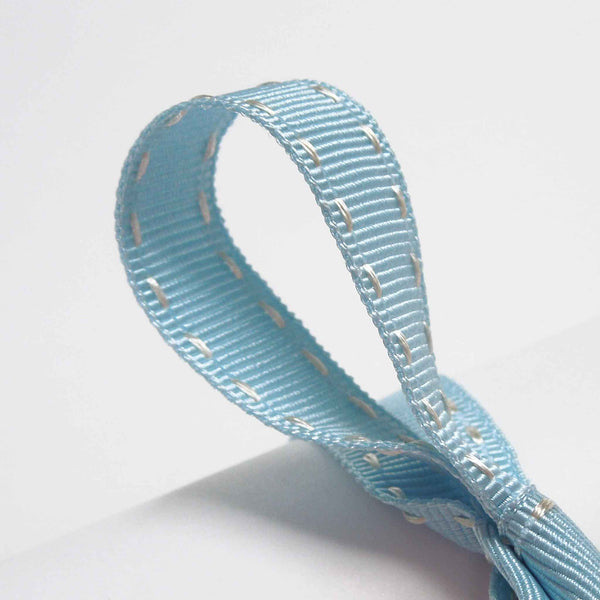15mm Stitched Grosgrain Ribbon - Sky Blue and White - Berisfords - 4 Metre Reel