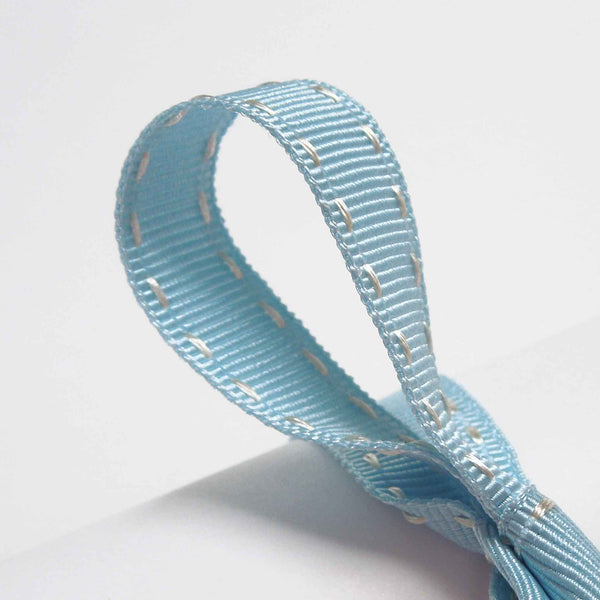 15mm Stitched Grosgrain Ribbon Sky Blue and White - Berisfords