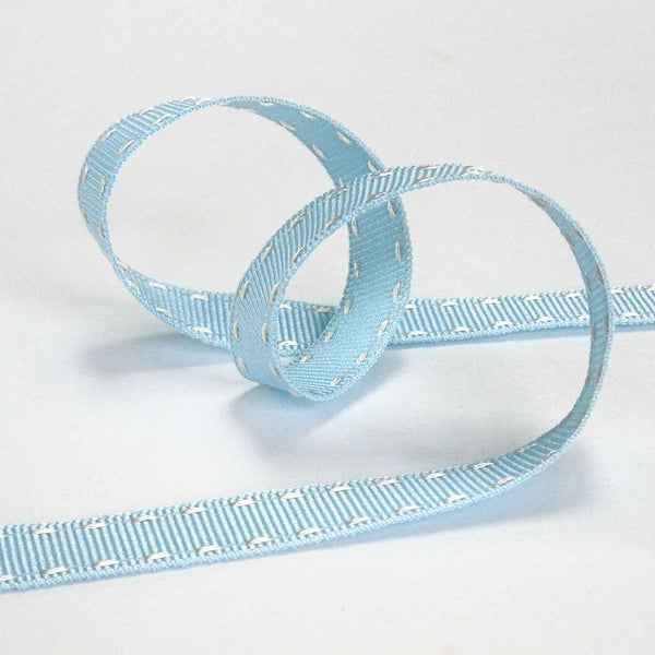 15mm Stitched Grosgrain Ribbon - Sky Blue and White - Berisfords - 4 Metre Reel
