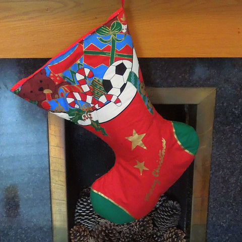 Luxury Padded Christmas Large Stocking, Handmade in Red Xmas Fabric