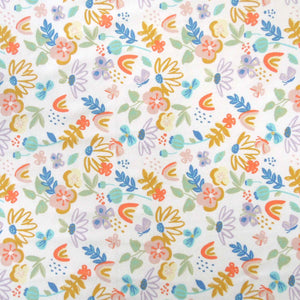 Flowers and Butterflies Ecru- Cotton Spandex Jersey - John Louden