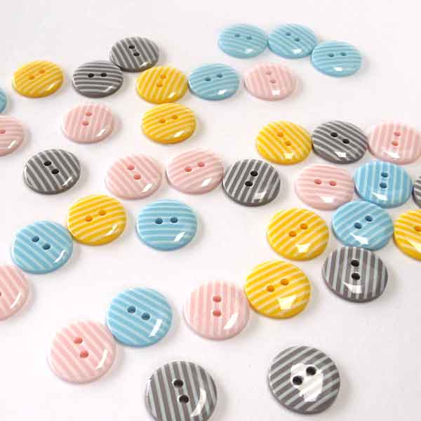 15 mm Yellow Stripe 2 Hole Buttons, Pack of 10
