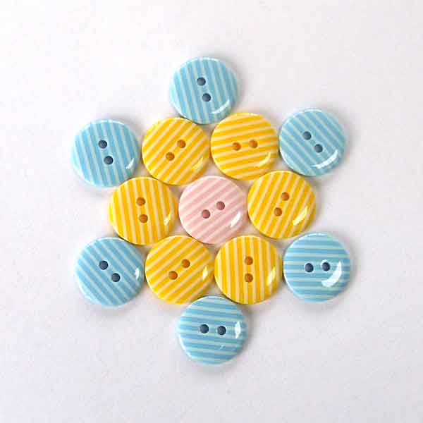 15 mm Yellow Stripe 2 Hole Buttons, Pack of 10