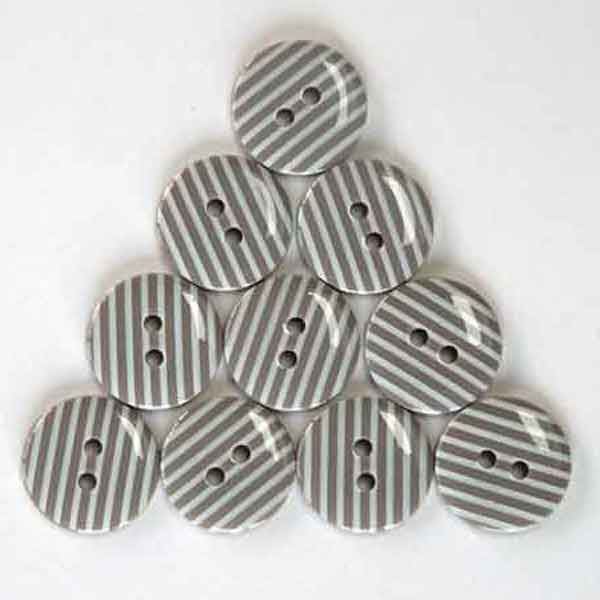 15 mm Taupe and White Stripe 2 Hole Buttons, Pack of 10