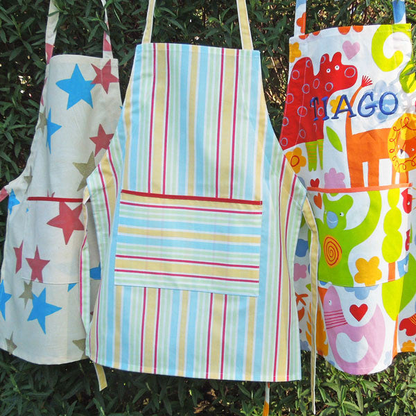 Toddler Yellow Stripe Personalised Apron with Pocket, Handmade, Ages 2 - 6 yrs