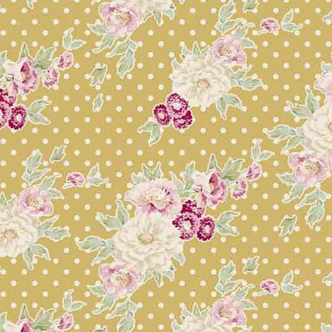 Cybill Tan Yellow Cotton Fabric, Apple Bloom Collection, Tilda 480840