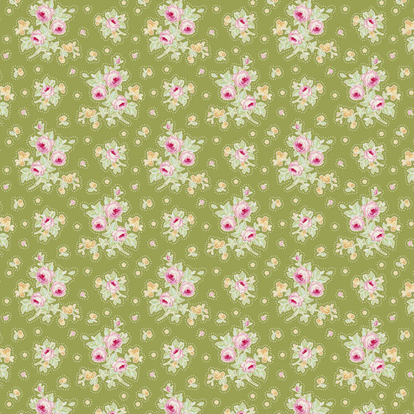 First Kiss Green Cotton Fabric, Circus Collection, Tilda 481336