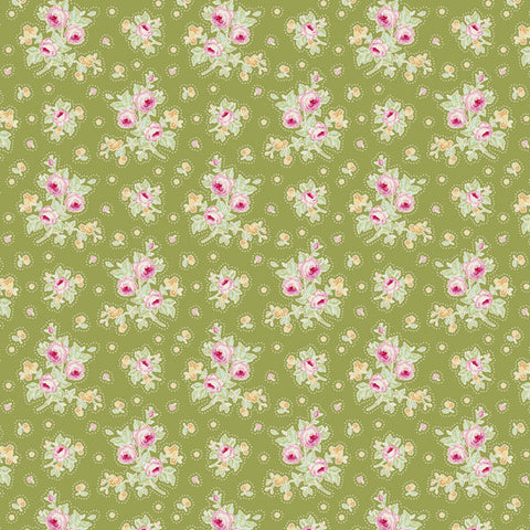 First Kiss Green Cotton Fabric, Circus Collection, Tilda 481336