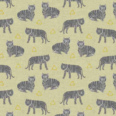 Grey Tiger Plant Linen and Cotton Mix Fabric - Andover Fabrics 8646
