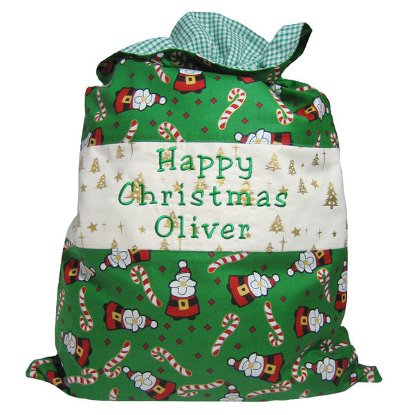 Christmas Personalised Santa Toy Sack, Kid's Xmas Green Cotton Storage Bag