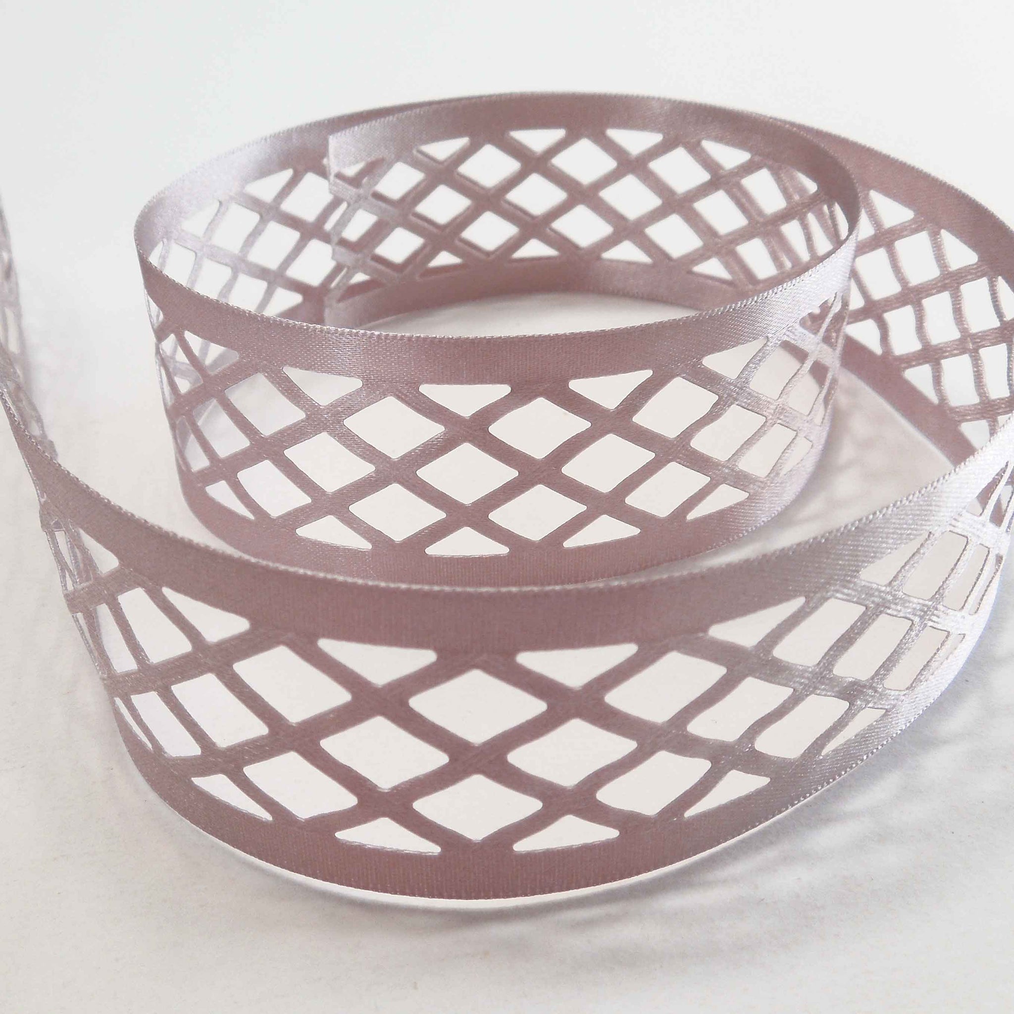 35mm Laser Cut Trellis Ribbon Silver Grey - Berisfords