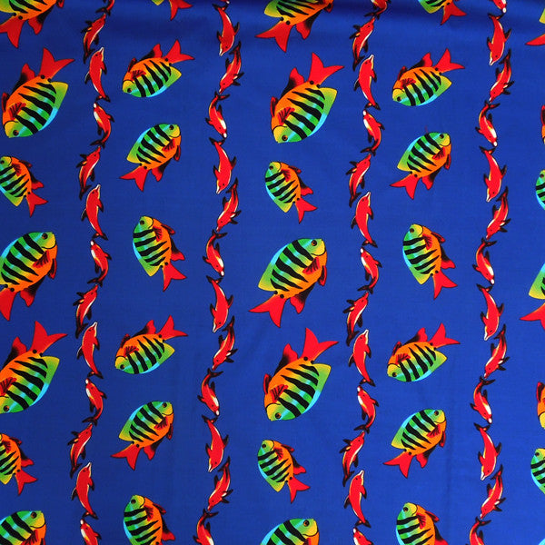 Blue Dolphin and Tropical Fish Cotton Fabric