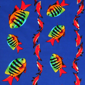 Blue Dolphin and Tropical Fish Cotton Fabric