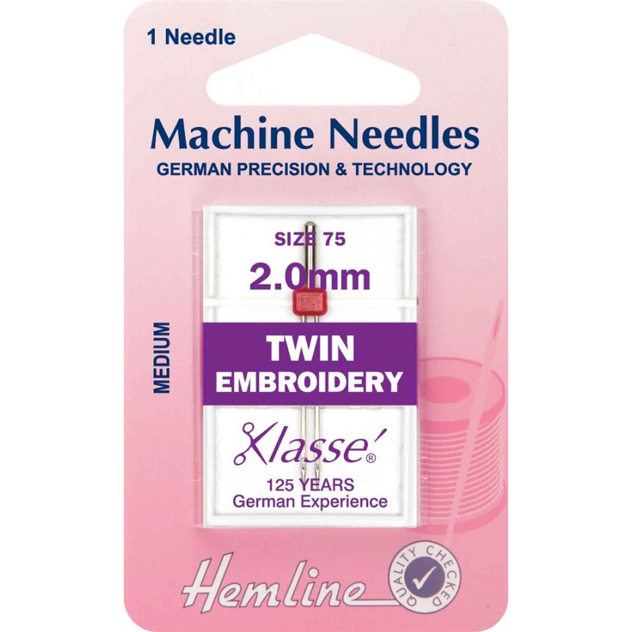 Sewing Machine Needles Twin Embroidery Needle Medium 2.0 - Hemline