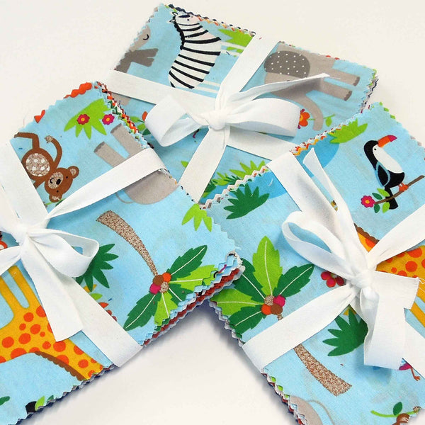 Patchwork Pack Blue Jungle Animal 5 Inch Squares - 30 Pieces