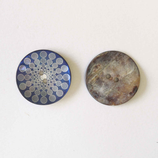 Blue Patterned Agoya Shell Buttons 15mm 20mm - 27mm