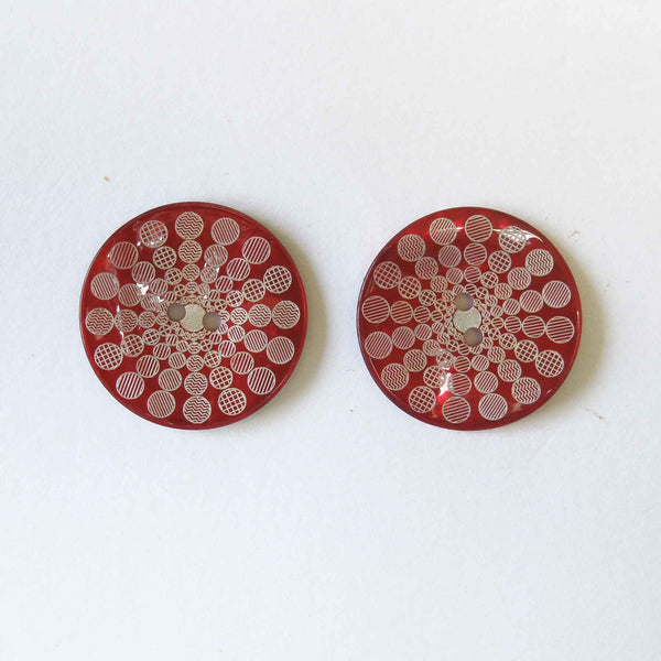 Red Patterned Agoya Shell Buttons 15mm 20mm - 27mm