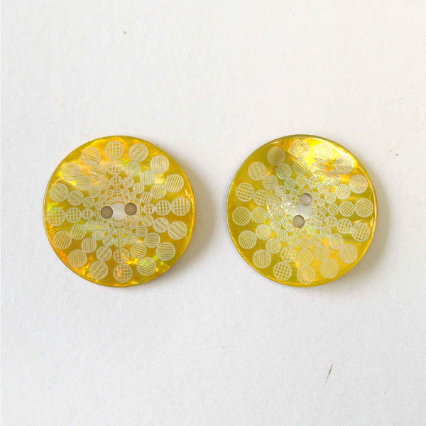 Yellow Patterned Agoya Shell Buttons 15mm 20mm - 27mm