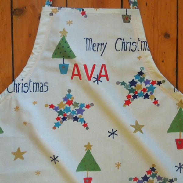 Toddler's Personalised Merry Christmas Cotton Handmade Xmas Apron, Ages 2 - 6 yrs
