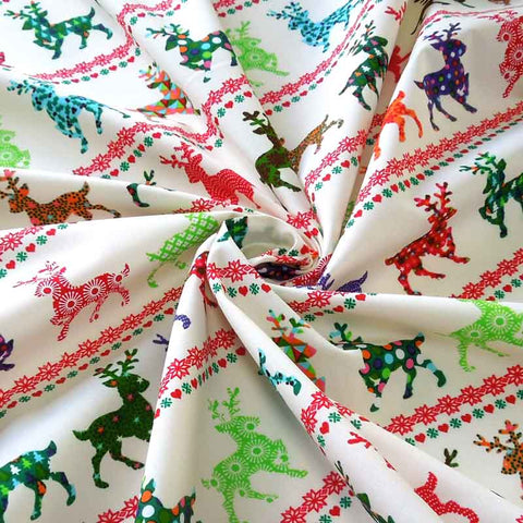 Christmas Reindeer in Rows Cotton Fabric
