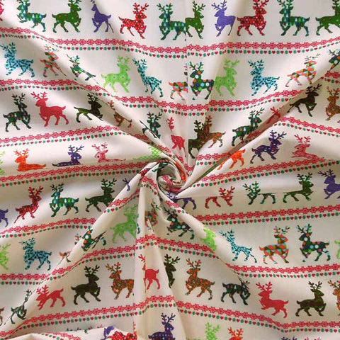 Christmas Reindeer in Rows Cotton Fabric
