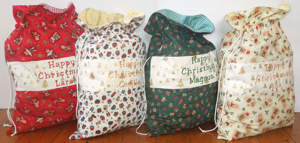 Christmas Personalised Teddies Toy Sack, Kid's Xmas Cream Cotton Storage Bag