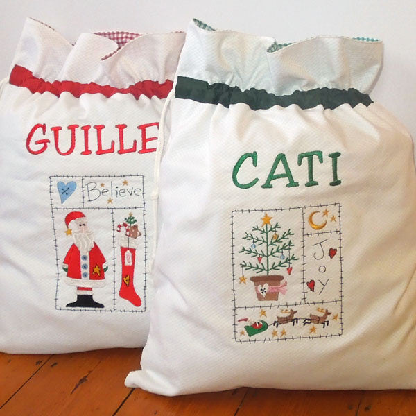 Sack, Personalised White Christmas Tree Drawstring Bag, Embroidered Xmas Toy Sack