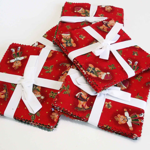 Red Teddies Christmas Patchwork Pack - 5 x 5inches