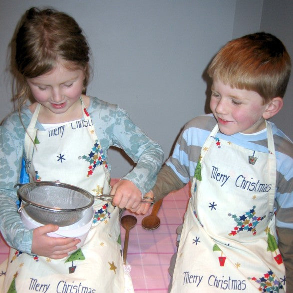 Older Child's Personalised Merry Christmas Cotton Handmade Xmas Apron, Ages 7 - 12 yrs