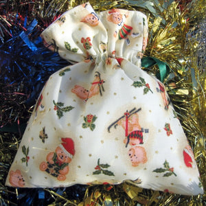 Christmas Small Drawstring Bags, Handmade Xmas Cotton Lined Gift Bags