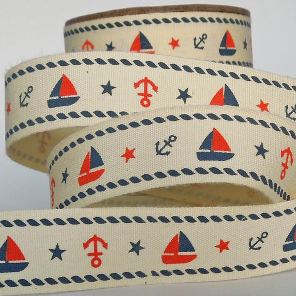 20mm Nautical Red and Navy Blue Cotton Ribbon
