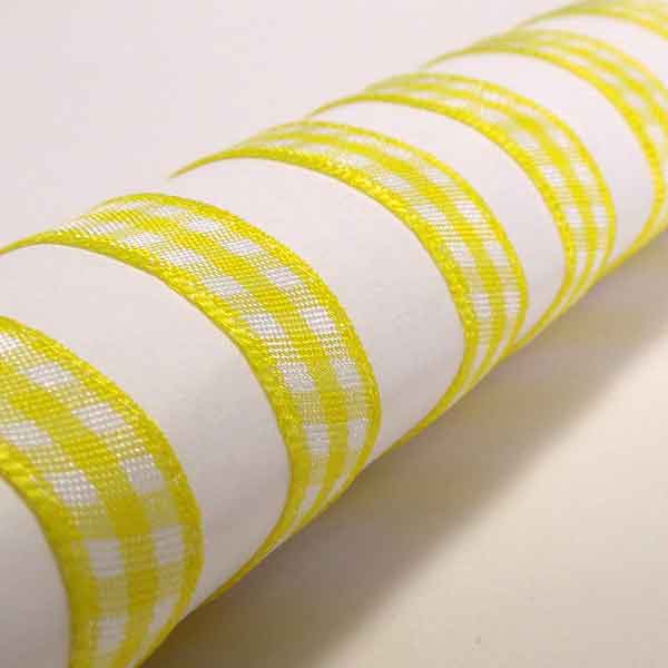 Gingham Ribbon Lemon Yellow Berisfords 5mm 10mm 15mm - 25mm