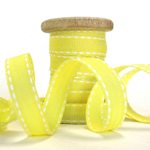 10mm Yellow Stitched Ribbon on Wooden Bobbin - 3 metres