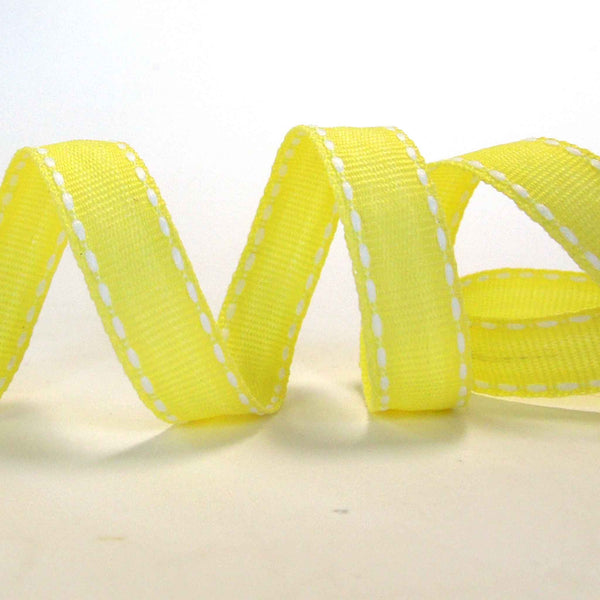 10mm Yellow Stitched Ribbon on Wooden Bobbin - 3 metres