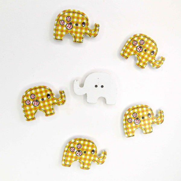 Kid's Yellow Elephant Wood Buttons, 2 Holes, Pack of 6 Buttons