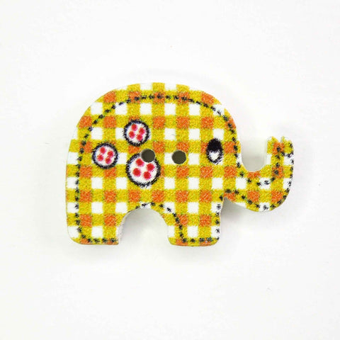 Kid's Yellow Elephant Wood Buttons, 2 Holes, Pack of 6 Buttons