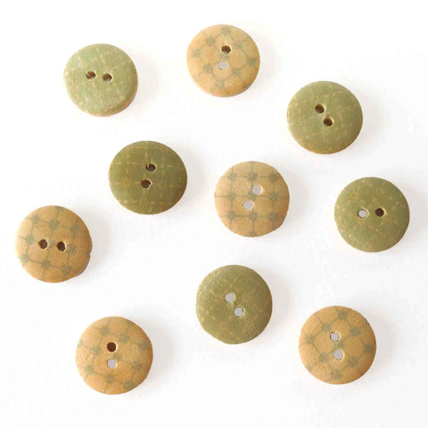 18mm Wooden Craft Buttons - Green Geometric - Pack of 10