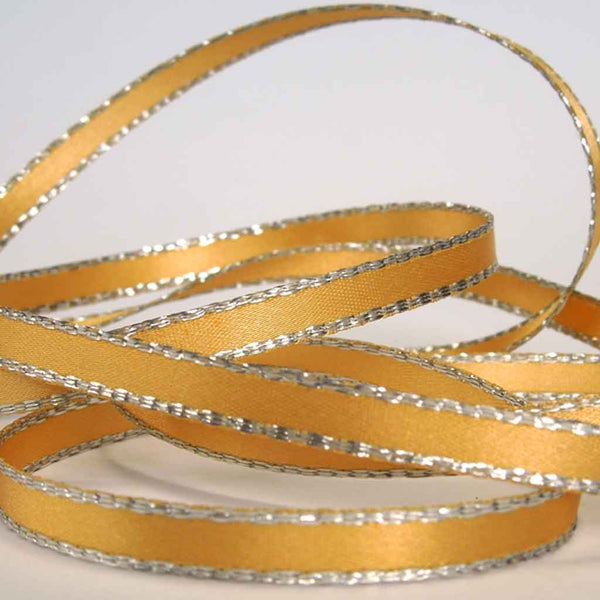 Silver Metallic Edge Satin Ribbon- Gold - Berisfords - 7mm