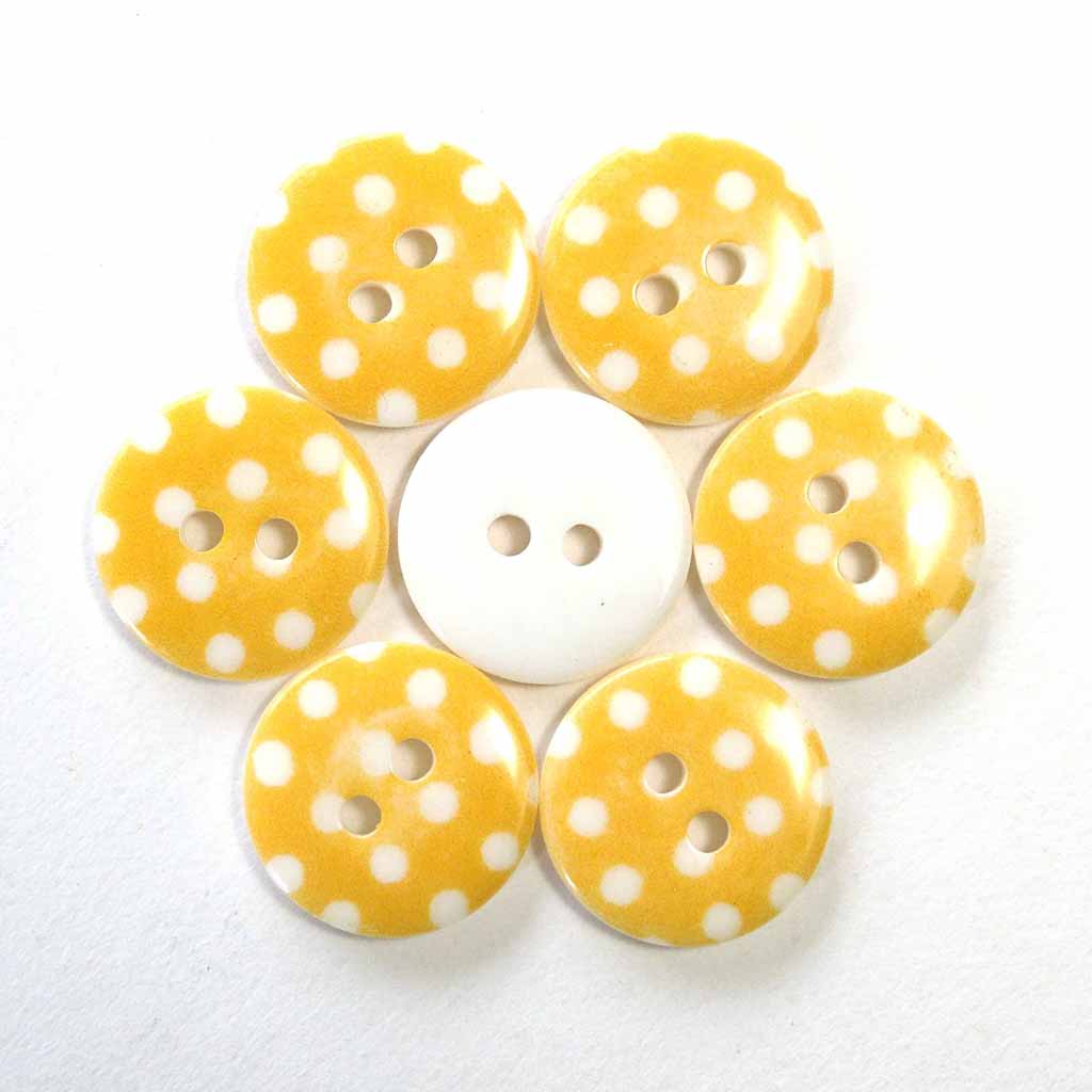 15 mm Small Polka Dot Buttons, Pack of 10 Yellow Buttons