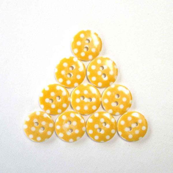 15mm Yellow on White Small Polka Dot Buttons - Pack of 10 Buttons