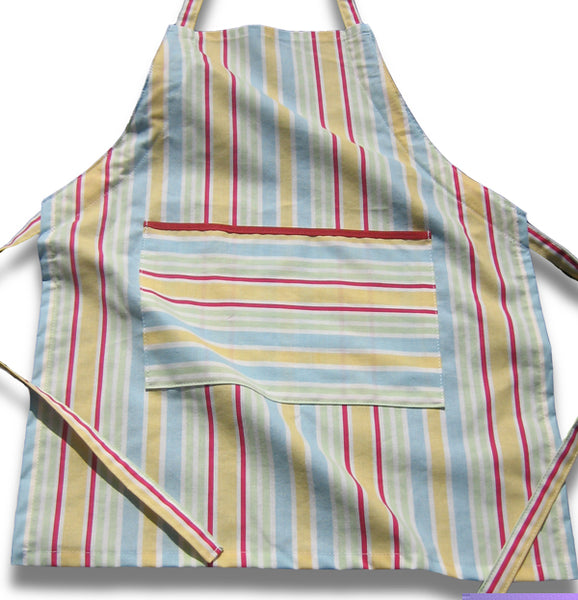 Toddler Yellow Stripe Personalised Apron with Pocket, Handmade, Ages 2 - 6 yrs
